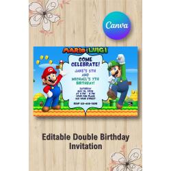 Twin Super Mario and Luigi Invitation | Canva Template